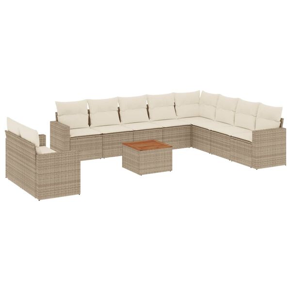 vidaXL 11-delige Tuinset met kussens poly rattan beige