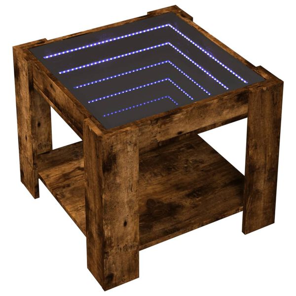 vidaXL Salontafel met LED 53x53x45 cm bewerkt hout gerookt eikenkleur