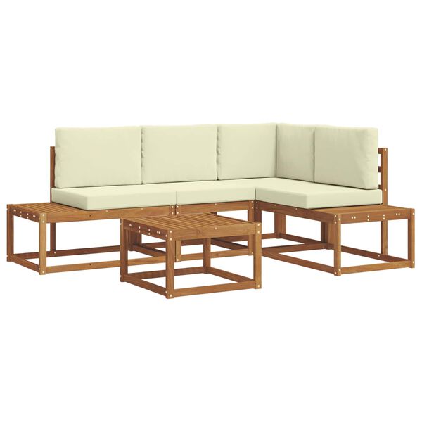 vidaXL Buiten bankenset met kussen 5 Stuk Natuurlijk en Cr&egrave;me