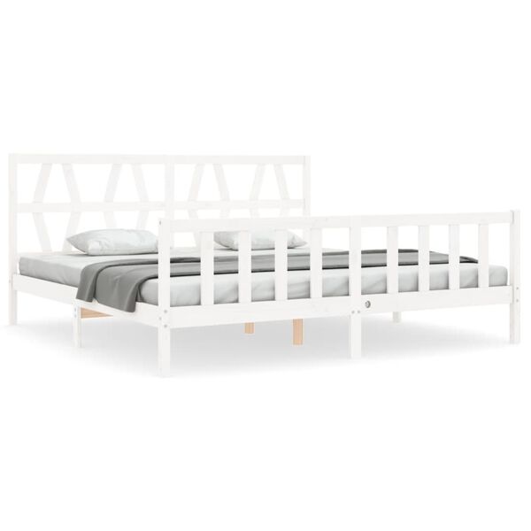 vidaXL Bedframe met hoofdbord massief hout wit