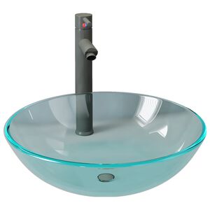 vidaXL Wastafel met kraan en pop-up afvoer gehard glas transparant