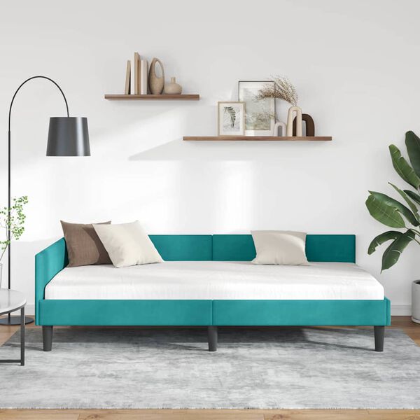 vidaXL Hoekbedframe met hoofdeinde Turquoise 90 cm x 190 cm Fluweel