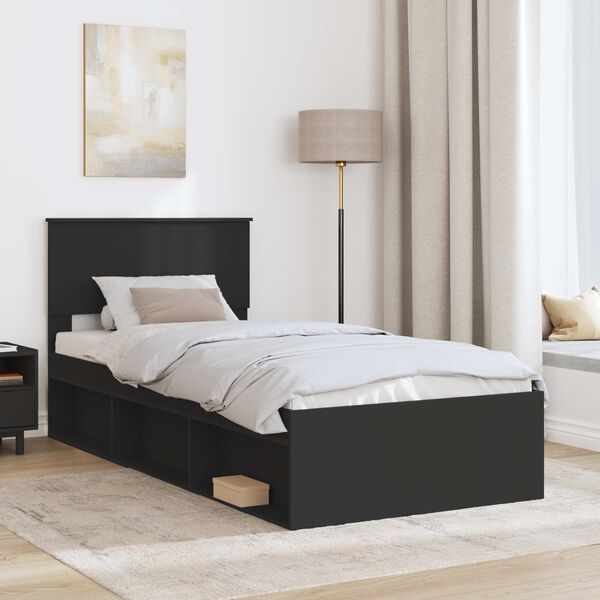 vidaXL Bedframe met hoofdeinde Zwart 90 x 190 cm Bewerkt hout