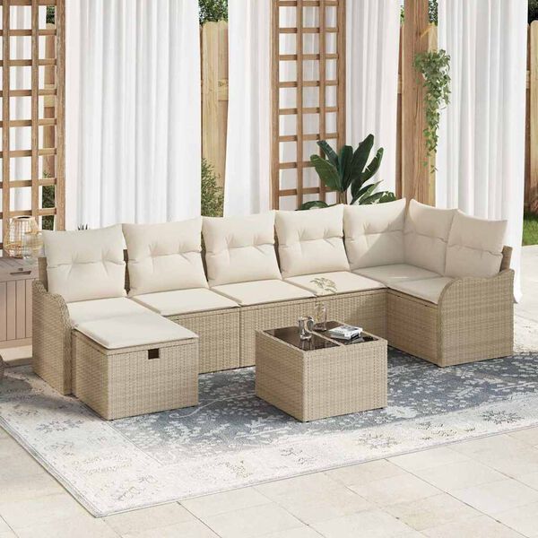 vidaXL Tuin Sofa Set met kussen met opslag 8 pcs Beige Poly riet