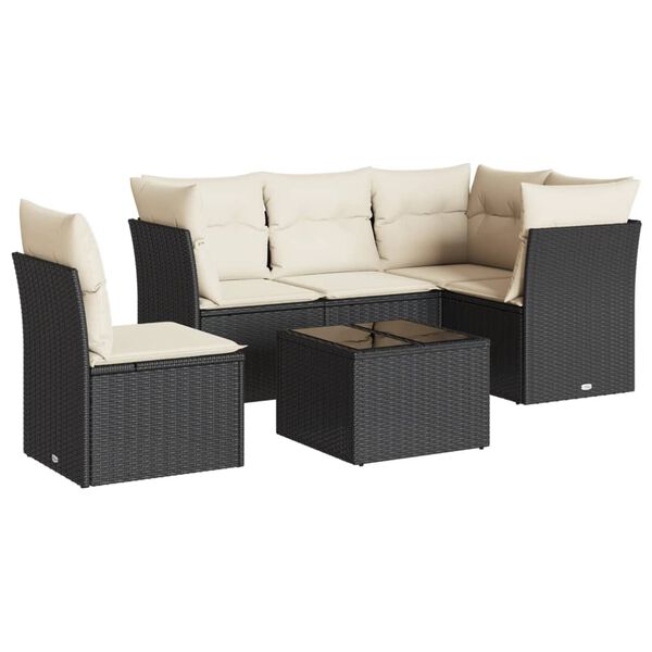 vidaXL 6-delige Loungeset met kussens poly rattan zwart
