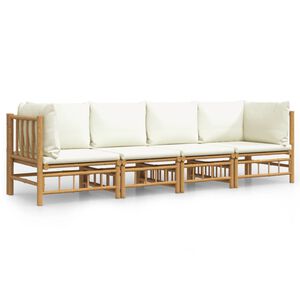 vidaXL 4-delige Loungeset met kussens bamboe cr&egrave;mewit