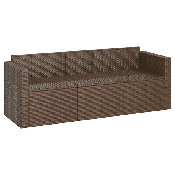 vidaXL Tuinbank 3-zits met kussens poly rattan bruin