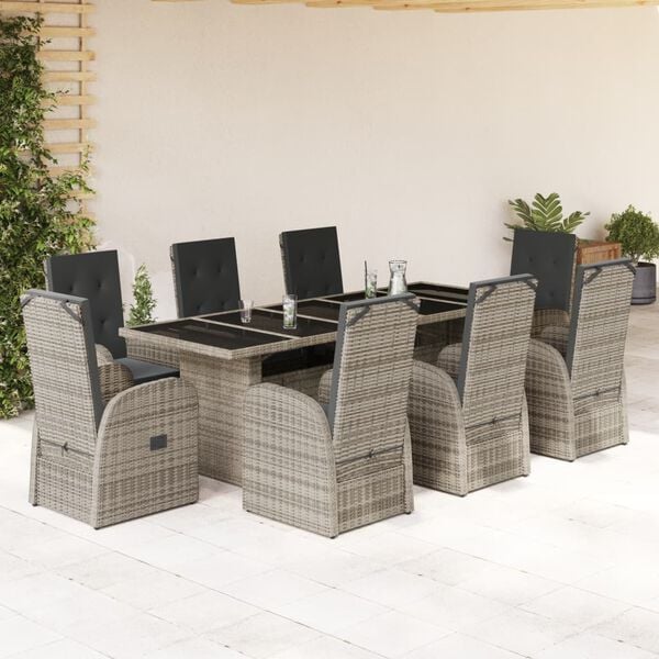 vidaXL 9-delige Tuinset met kussens poly rattan grijs
