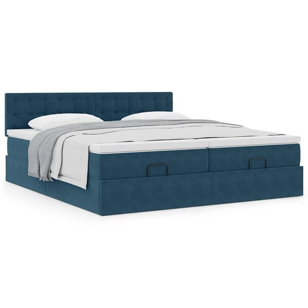 vidaXL Ottoman bed met matrassen 200x200cm fluweel donkerblauw