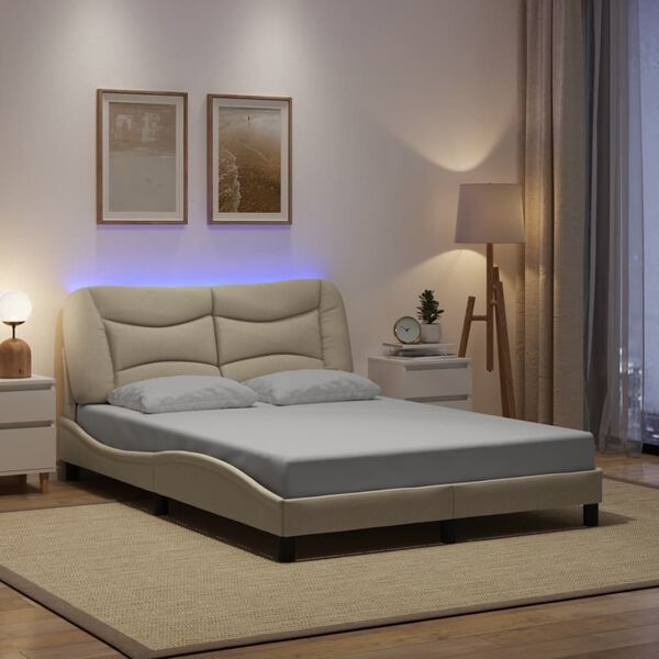 vidaXL Bedframe met LED zonder matras "Hvar" 120x200 cm stof cr&egrave;me
