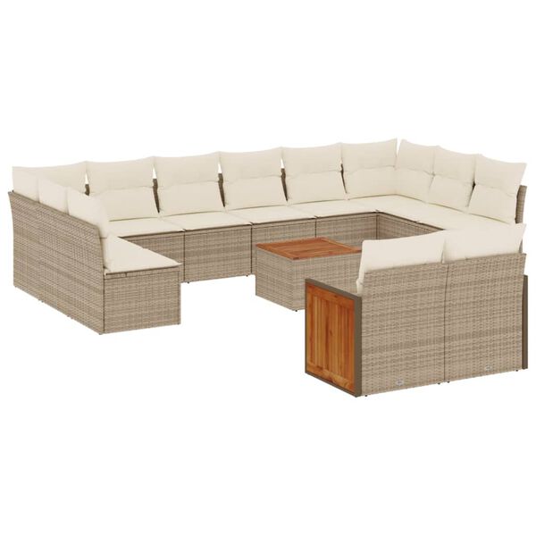 vidaXL 13-delige Loungeset met kussens poly rattan beige