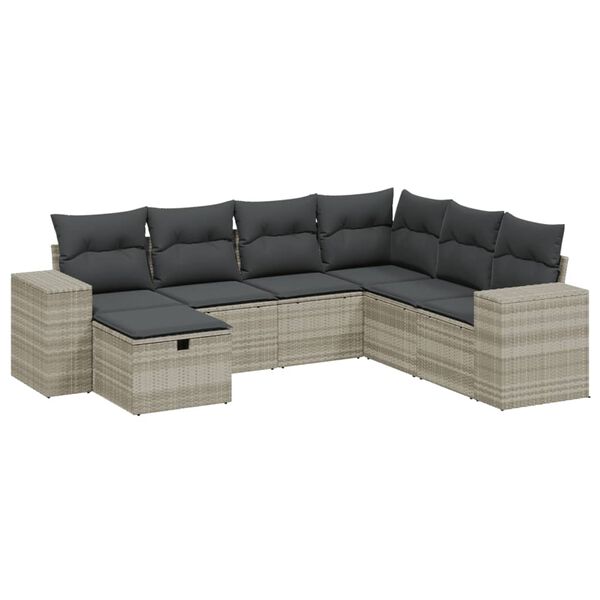 vidaXL 7-delige Loungeset met kussens poly rattan lichtgrijs