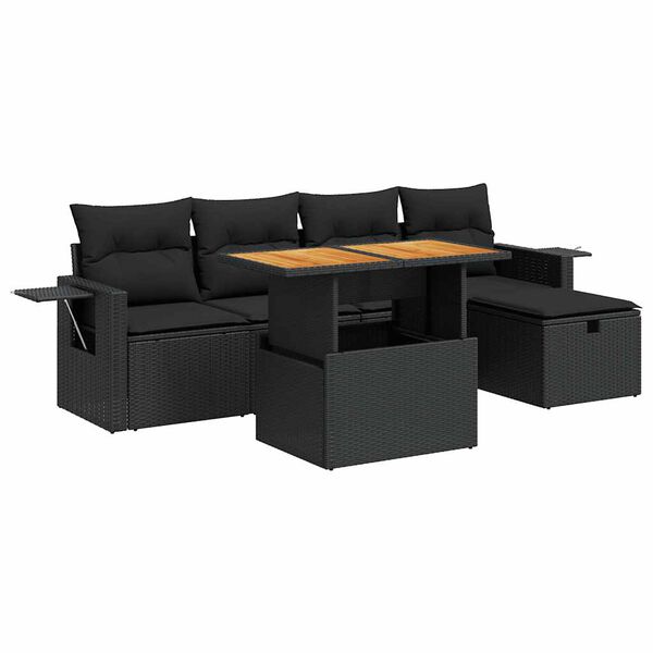 vidaXL 6-delige Loungeset met kussens poly rattan acacia zwart
