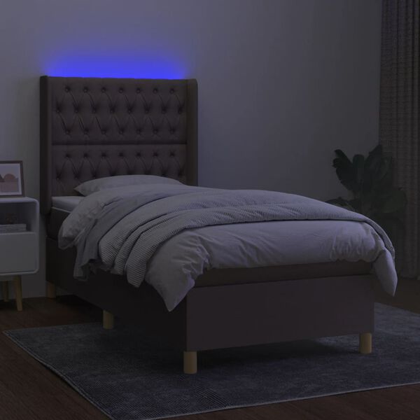 vidaXL Boxspring met matras en LED stof taupe 100x200 cm