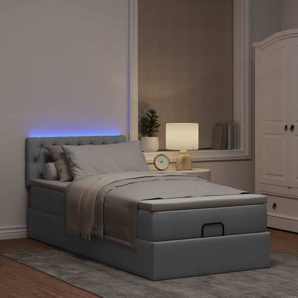 vidaXL Ottoman bed met matras en LED's 100x200 cm stof lichtgrijs