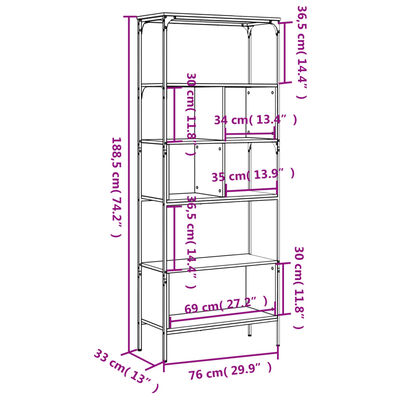 vidaXL Boekenkast 5-laags 76x33x188,5 cm bewerkt hout gerookt eiken