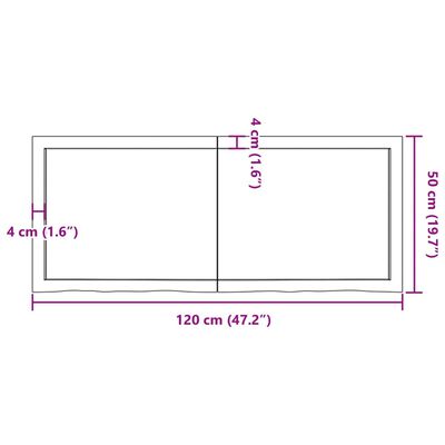 vidaXL Wastafelblad 120x50x(2-4) cm behandeld massief hout donkerbruin