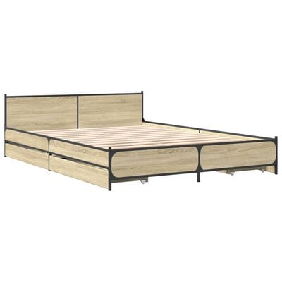 vidaXL Bedframe met lades bewerkt hout sonoma eikenkleurig 160x200 cm