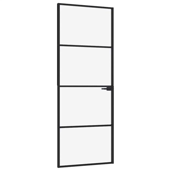 vidaXL Binnendeur 76x201,5 cm gehard glas en aluminium smal zwart