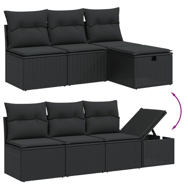 vidaXL 7-delige Loungeset met kussens poly rattan zwart