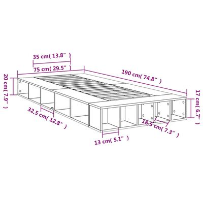 vidaXL Bedframe bewerkt hout gerookt eikenkleurig 75x190 cm