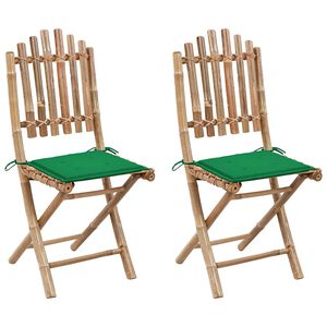 vidaXL Opklapbare stoelen (2 stuks) met kussens, bamboe