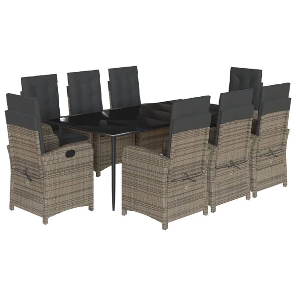 vidaXL 9-delige Tuinset met kussens poly rattan grijs