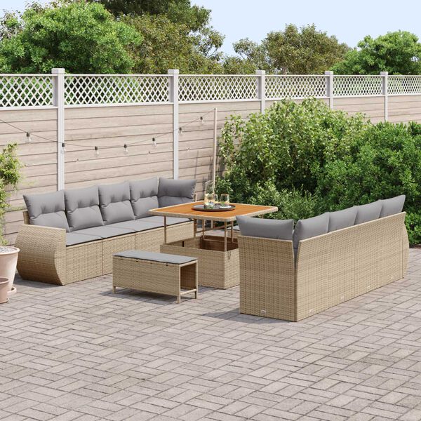 vidaXL Tuin Sofa Set met opslag 11 pcs Beige Poly riet