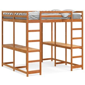 vidaXL Hoogslaper met bureau en ladder grenenhout wasbruin 160x200 cm