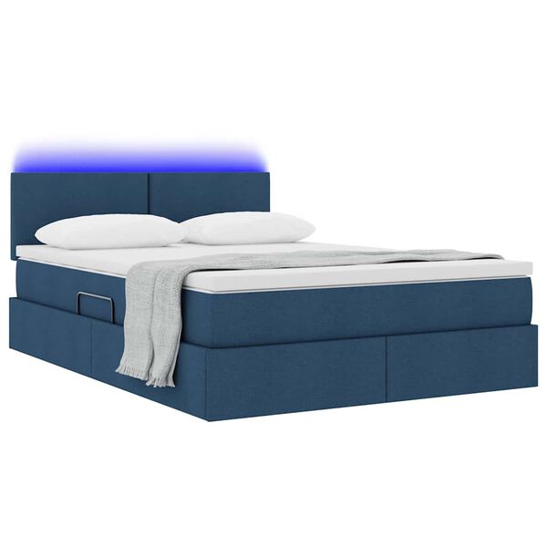 vidaXL Opbergbed met LED met matras met LED Blauw 140 x 200 cm Stof