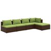 vidaXL 5-delige Loungeset met kussens poly rattan bruin