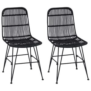 vidaXL Eetkamerstoel 2 st Rattan en staal Zwart 41 x 55 x 85 cm