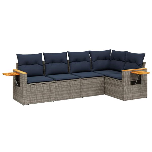 vidaXL 5-delige Loungeset met kussens poly rattan grijs