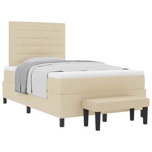 vidaXL Boxspringbed met hoofdeinde Cr&egrave;me 120 x 190 cm Stof