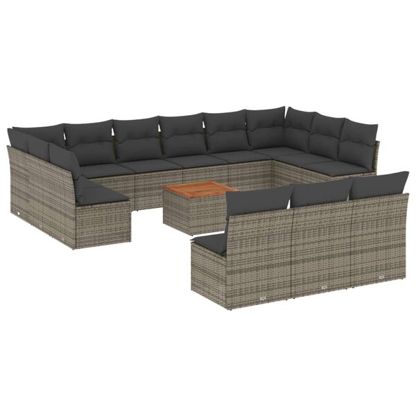 vidaXL 14-delige Loungeset met kussens poly rattan grijs
