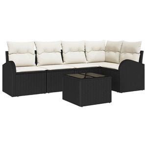 vidaXL Tuinbankenset met kussen 6 pcs Zwart en Wit poly rattan