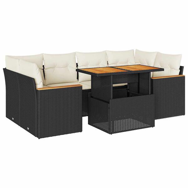 vidaXL 6-delige Loungeset met kussens poly rattan acacia zwart