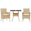 vidaXL 3-delige Tuinset met kussens poly rattan en glas beige