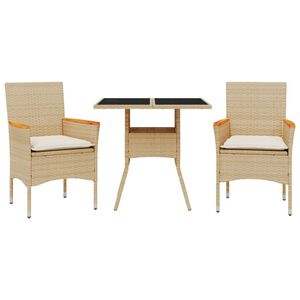 vidaXL 3-delige Tuinset met kussens poly rattan en glas beige
