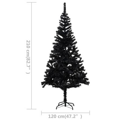 vidaXL Kunstkerstboom met verlichting en standaard 210 cm PVC zwart