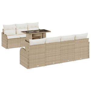 vidaXL Tuin Sofa Set met kussen 8 pcs Beige Poly riet
