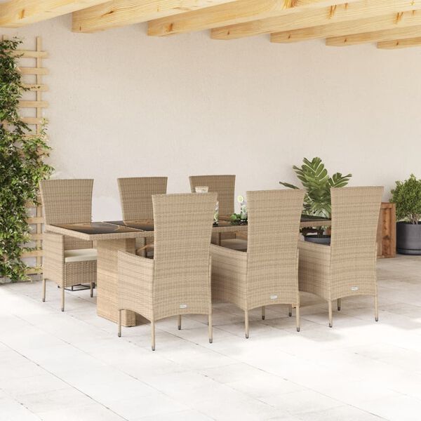vidaXL 9-delige Tuinset met kussens poly rattan beige