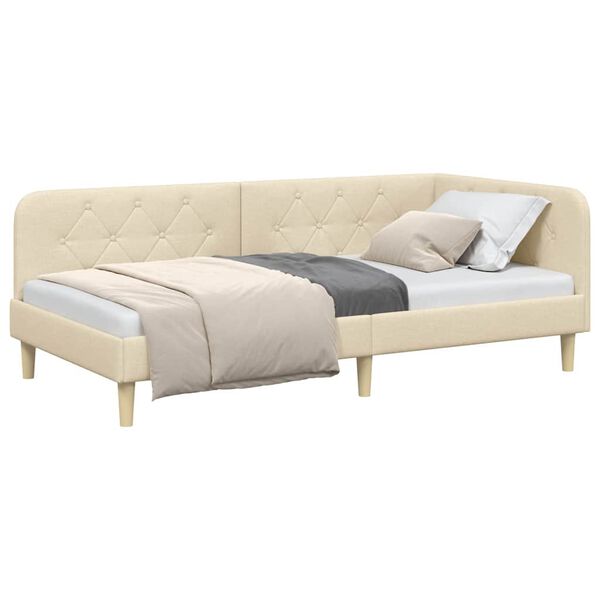 vidaXL Hoekbedframe met hoofdeinde Cr&egrave;me 90 x 190 cm Stof