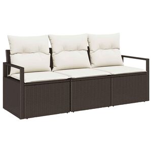 vidaXL Tuinbankenset met kussen 3 pcs Bruin en wit poly rattan