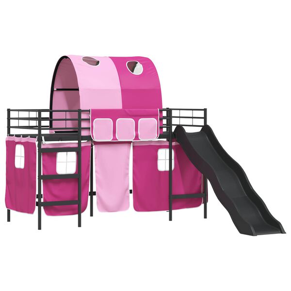 vidaXL Loftbed voor Kids Zwart en Roze 74,5 x 190 cm Metaal