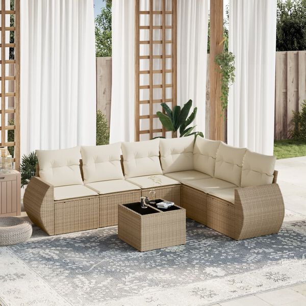 vidaXL 7-delige Loungeset met kussens poly rattan beige