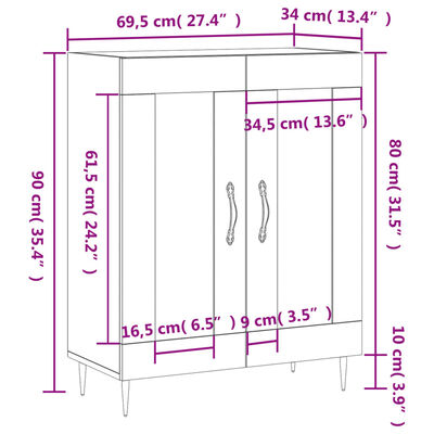 vidaXL Dressoir 69,5x34x90 cm bewerkt hout betongrijs