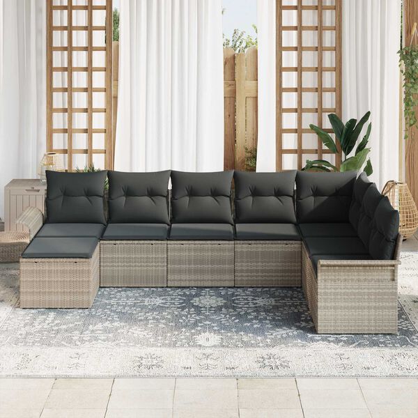 vidaXL Tuin Sofa Set met kussen met opslag 8 pcs Lichtgrijs Poly riet