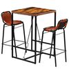 vidaXL 3-delige Barset massief gerecycled hout en echt geitenleer