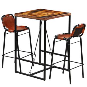 vidaXL 3-delige Barset massief gerecycled hout en echt geitenleer